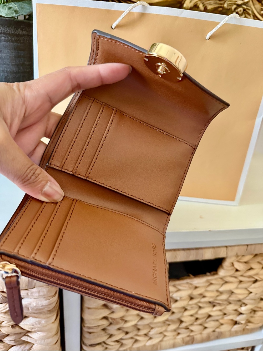 Michael Kors Brown and Tan MK Logo Compact Wallet - Picture 5 of 6